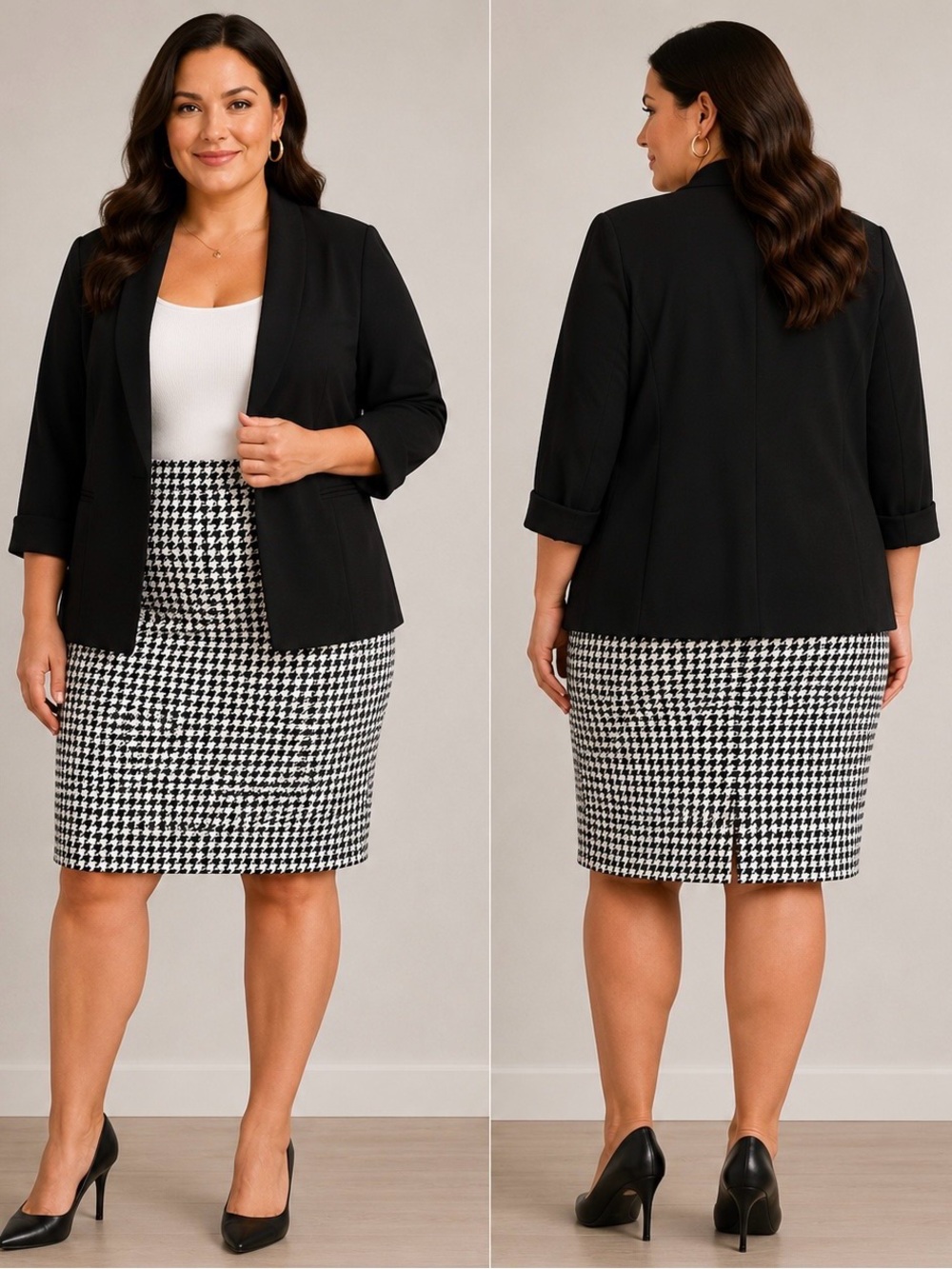 Jones Studio Black & White Houndstooth Pencil Skirt